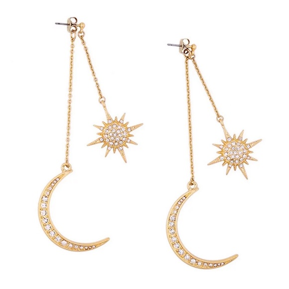 Shiny Crystal Star Moon Dangle Charming Earrings - Picture 4 of 7